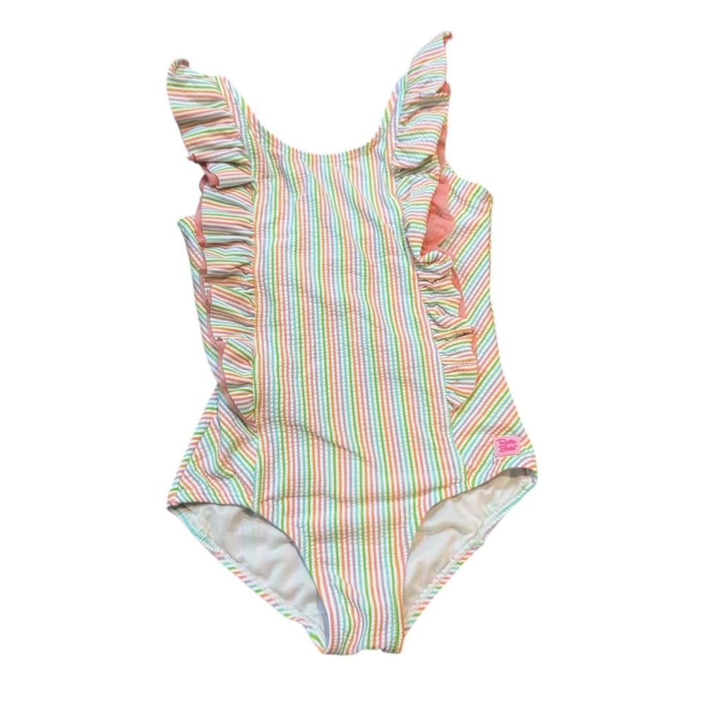 Ruffle Butts Pink and Orange One Piece Swimsuit with Ruffled Sides BNWOT